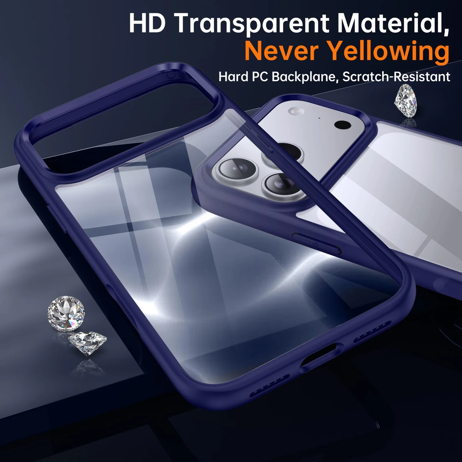 DL3 Mobilak Case For iPhone 17 Pro 6.3-Inch, Crystal Clear Case [Not Yellowing] [Military Grade Drop Protection] Shockproof Protective Transparent Protective Slim Cover - Navy Blue