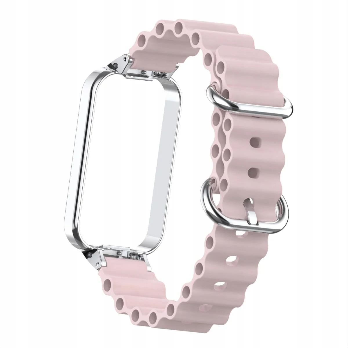 DL3 Mobilak Ocean Strap Compatible with Xiaomi Redmi Band 2/Smart Band 8 Active, Adjustable Silicone Band with Metal Buckle and Frame for Women and Men - Pink