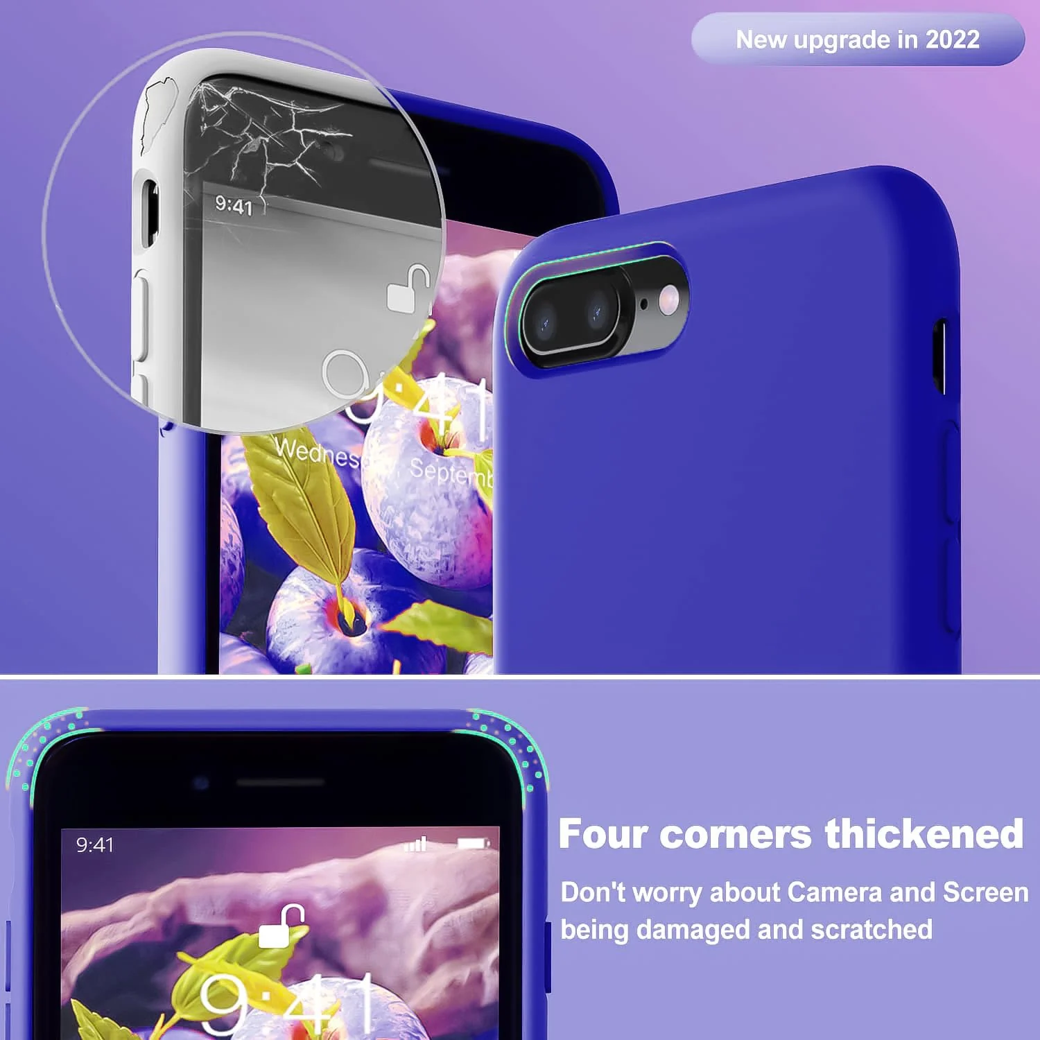DL3 Mobilak Liquid Silicone Protective Case for iPhone 7 Plus / iPhone 8 Plus with Camera Protection and Microfiber Lining - Pepsi