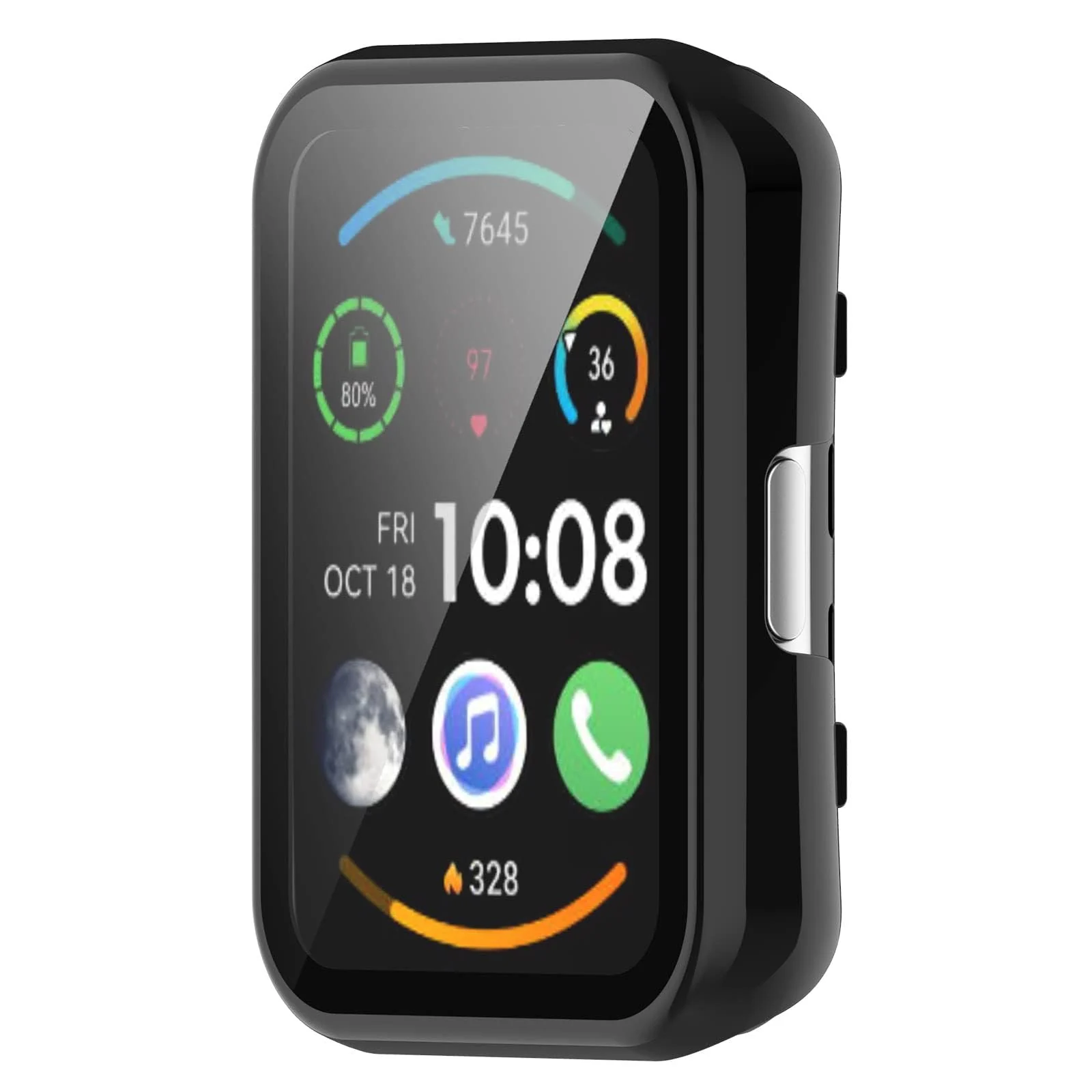 DL3 MOBILAK Full-Coverage Watch Case with Tempered Glass for Huawei Watch Fit / Honor Watch ES, Black