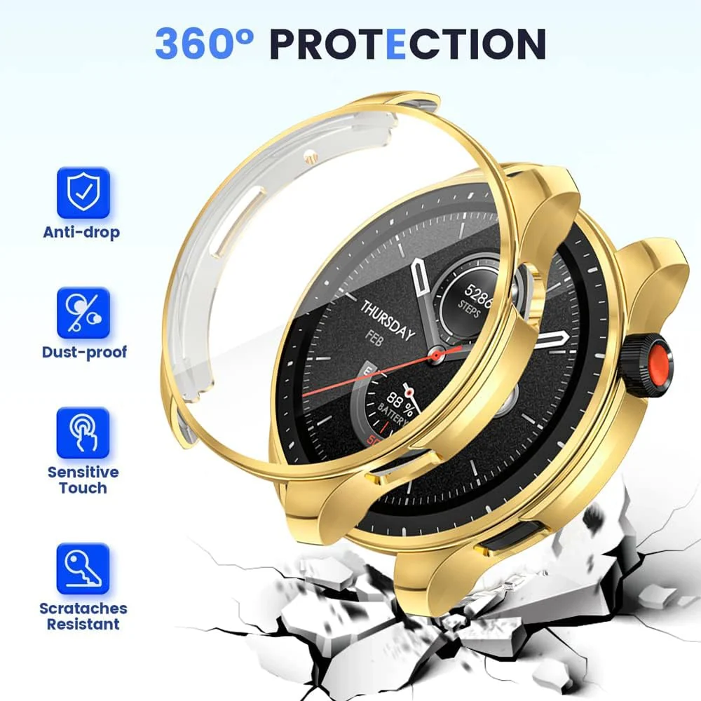 DL3 MOBILAK Full-Coverage Watch Case with Tempered Glass for Amazfit GTR 4 and 4 Pro - Gold