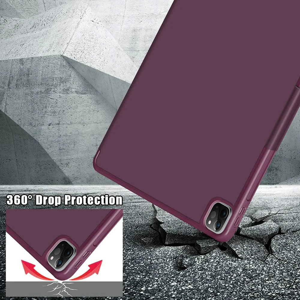 DL3 Mobilak Compatible with iPad Pro 11 Inch 2022(4th Gen)/2021(3rd Gen)/2020(2nd Gen) Case, Smart Stand, Pencil Holder, Shockproof Slim Lightweight Leather Cover, Modern Abstract Design - Wine Red