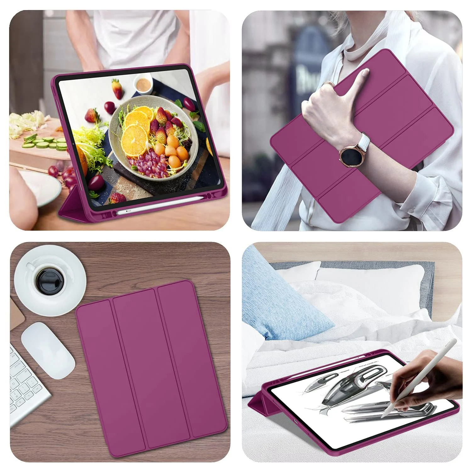 DL3 Mobilak Xiaomi Redmi Pad SE 8.7'' inch 2024 Tablet Case with Pen Holder, Soft TPU Back Trifold Stand Protective Smart Cover Flip, Auto Wake&Sleep - Rose Red