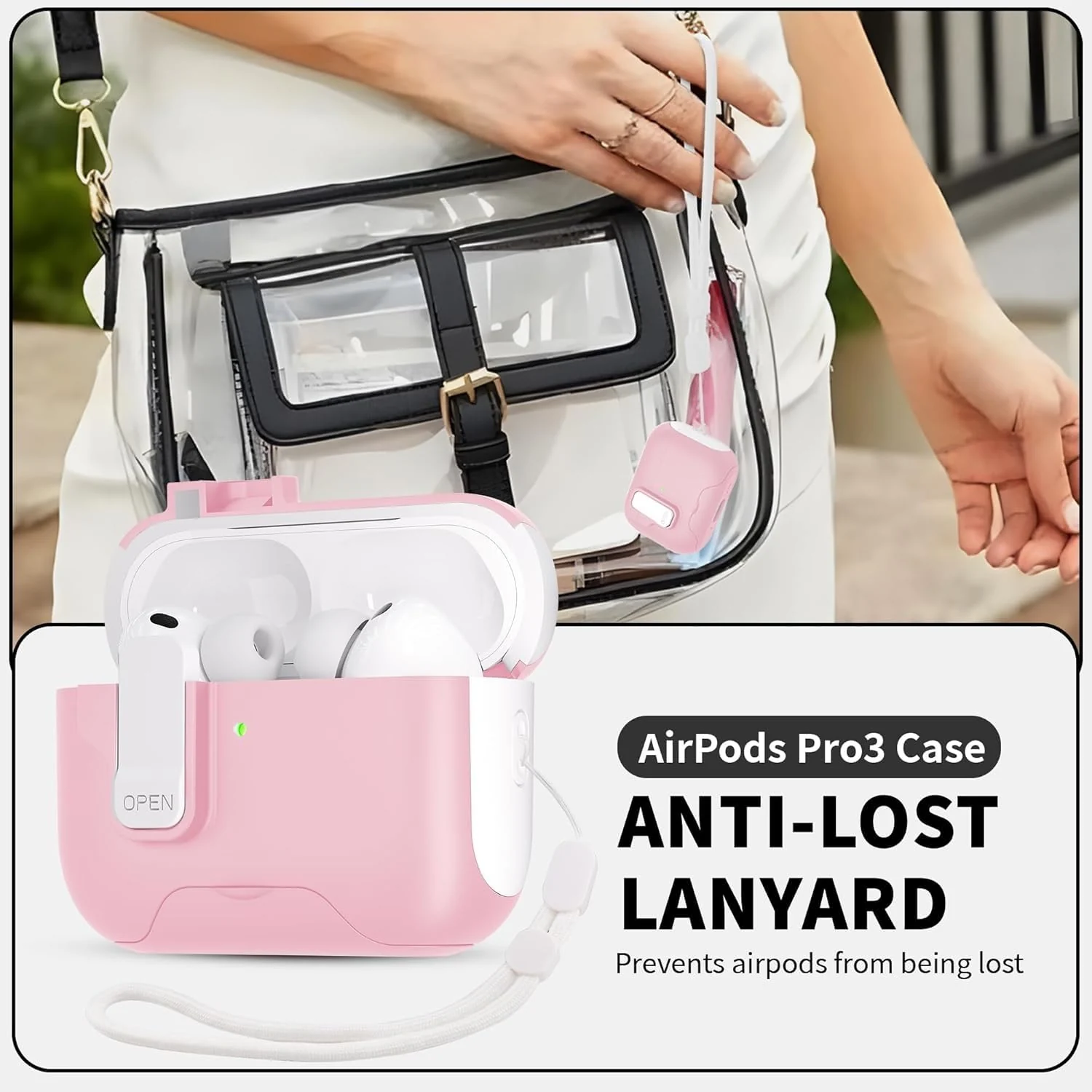 DL3 Mobilak Case for AirPods Pro 3 (2025) Case Cover with Lock, Compatible with AirPods Pro 3nd Generation/3st Generation (2025), Shockproof Cover for AirPods Pro 3 Case Men Women - Pink White