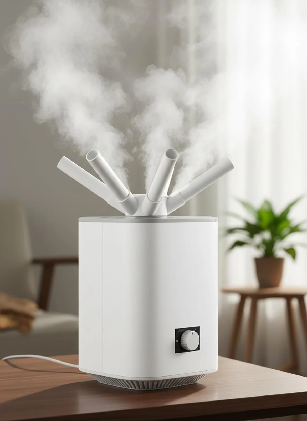 Mobigon 3 Litres Ultrasonic Humidifier for Room, Cool Mist Aroma Diffuser, 4-Nozzle 360° Mist Distribution, Super Quiet, Auto Shut Off, Runs Up to 24 Hours - White
