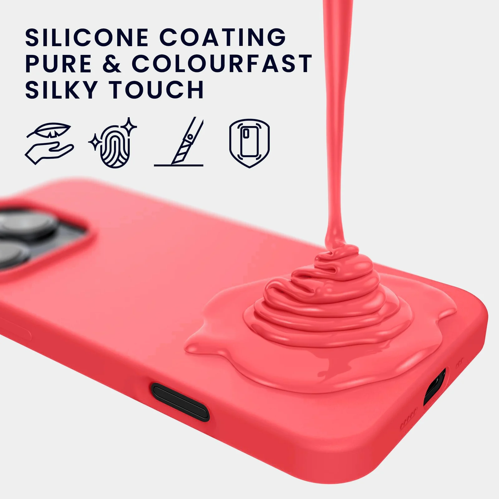 DL3 Mobilak Liquid Silicone Protective Case with Soft Microfiber Lining for iPhone 16 Pro Max - Neon Coral