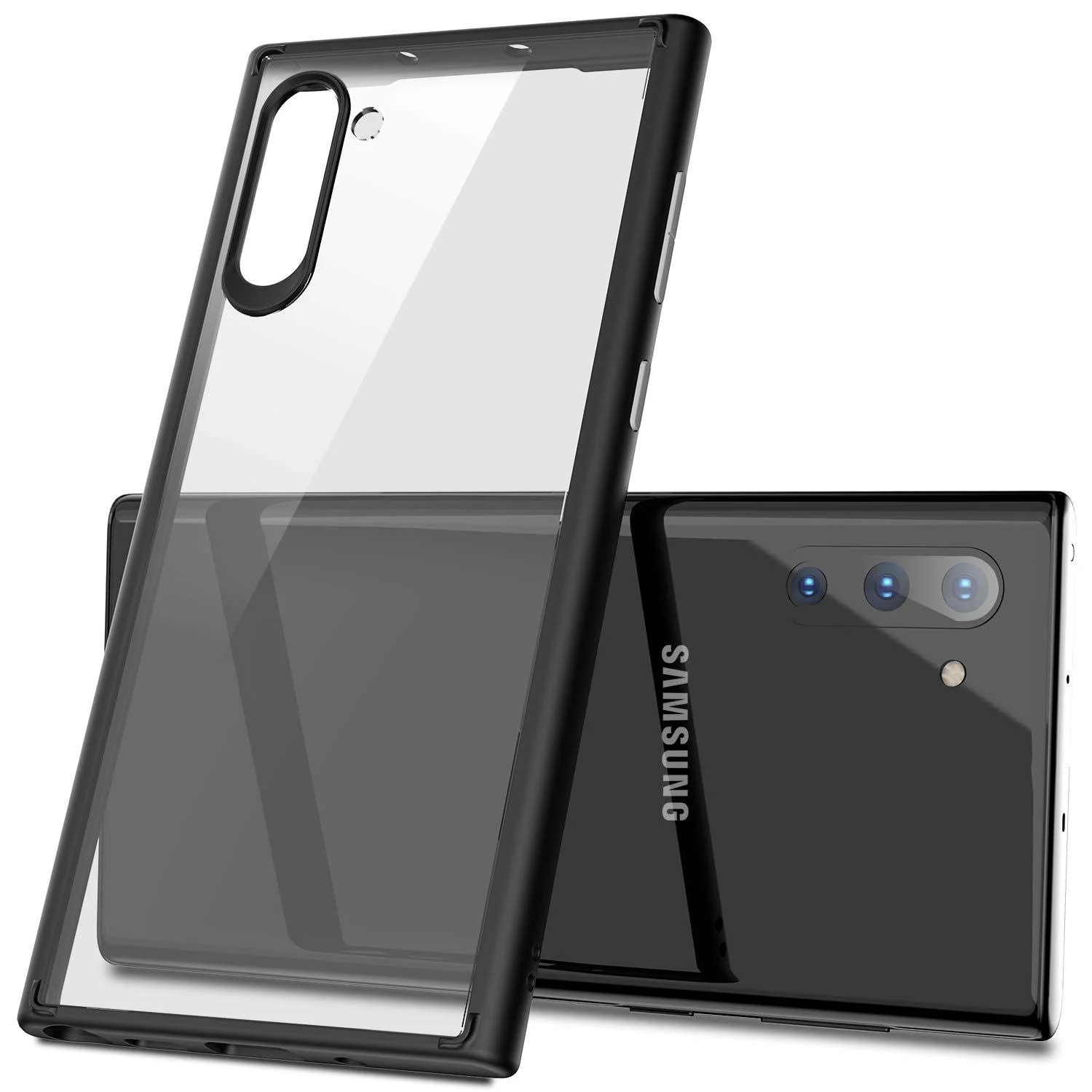 DL3 Mobilak Case Compatible With Samsung Note 10, Clear Case Shockproof Hard PC +Soft Silicone [Not Yellowing] Transparent Protective Slim Case Phone - Black