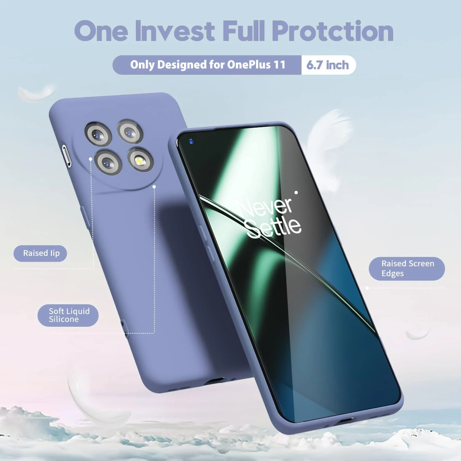 DL3 Mobilak Magnetic Car-Mount Case for OnePlus 11 with Built-In Kickstand and Ring Holder - Lavender Blue