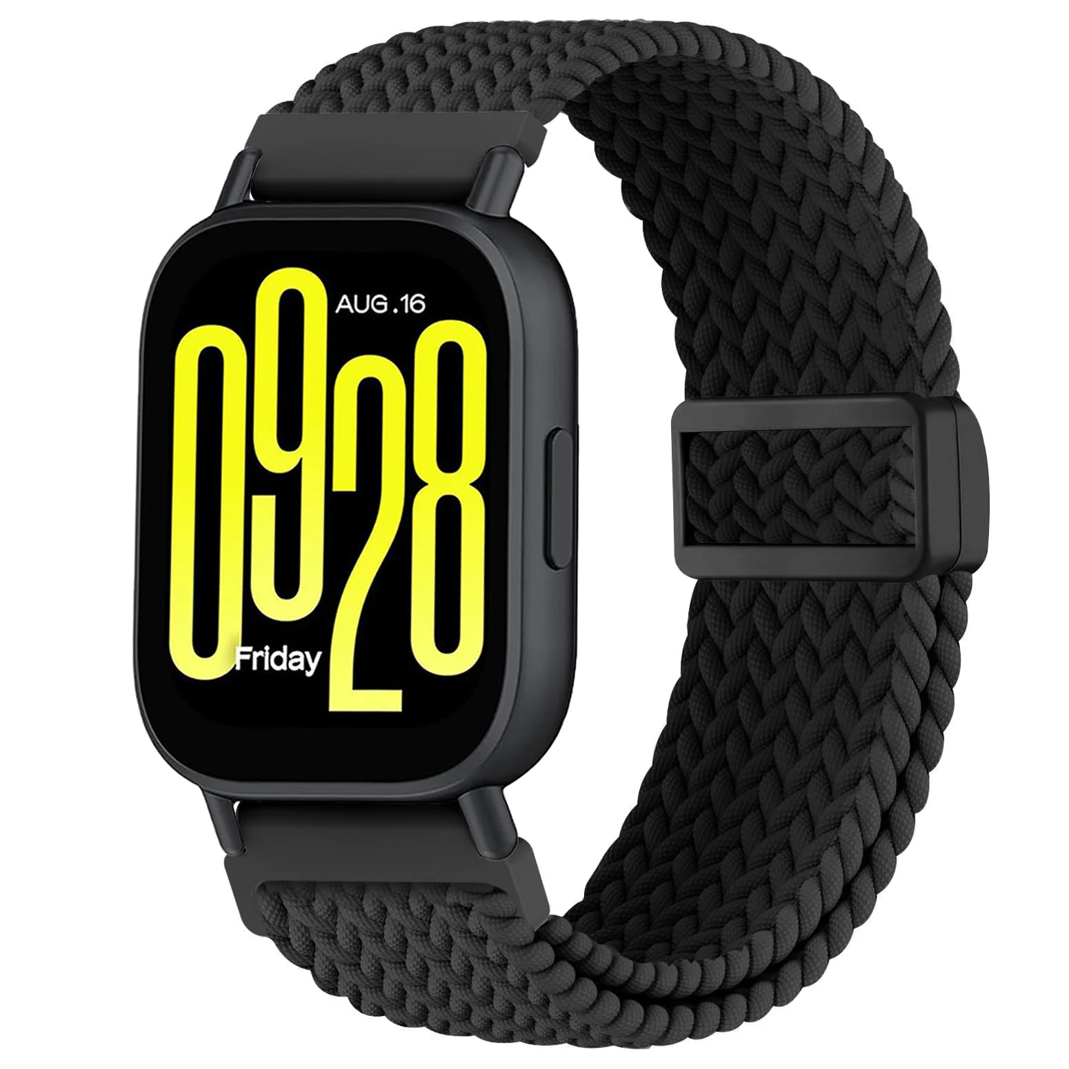 DL3 Mobilak Magnetic Braided Nylon Band Compatible with Xiaomi Redmi Watch 5 Active/Xiaomi Redmi Watch 5 Lite, 22mm Elastic Loop Stretchy Wristband Strap Replacement for Redmi Watch 5 Active/Redmi Watch 5 Lite - Black