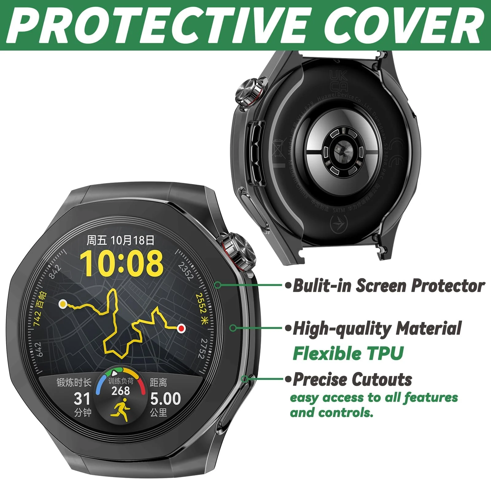 DL3 Mobilak Protective Case compatible with Huawei Watch GT 5 Pro 46mm, All-around Flexible TPU Case with Built-in Screen Protector, Soft Frame & Shockproof Cover fit Huawei Watch GT5 Pro - Black