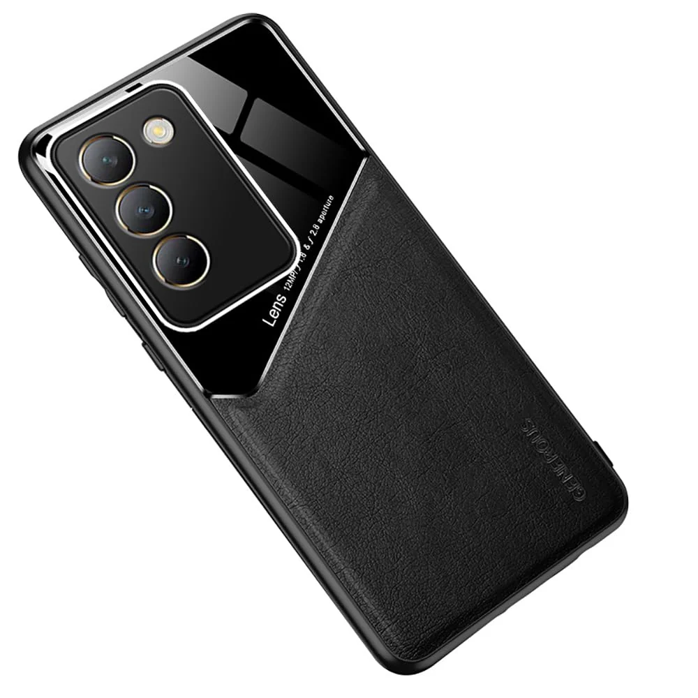 DL3 Mobilak Leather and PC Protective Case for vivo V30 Lite, Built-in magnetic car-mount support, Camera protection, Shock-absorbing protection - Black