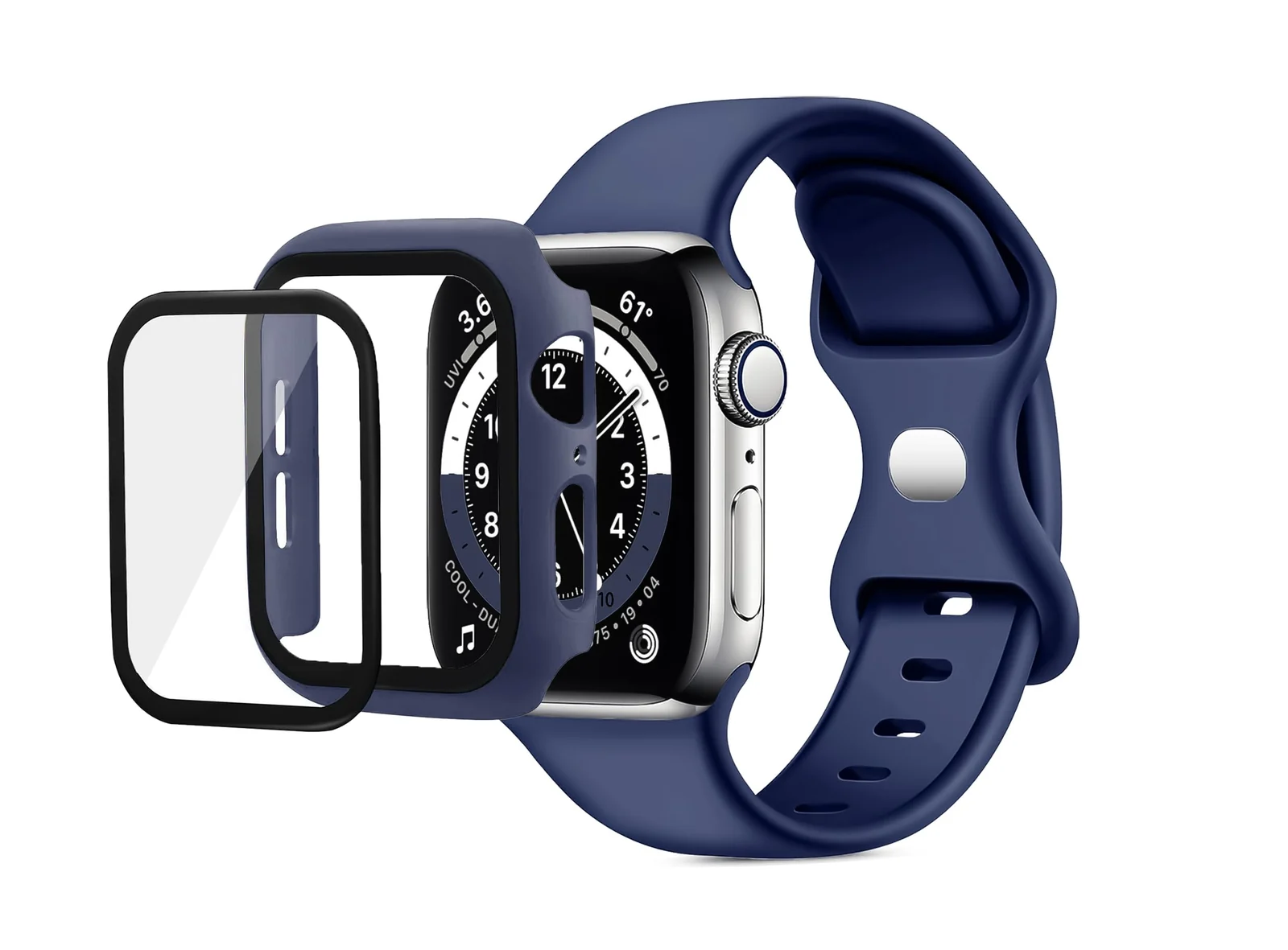 DL3 Mobilak Band with Case Compatible with Apple Watch 44mm, Silicone Sport Wristband Replacement, Strap With Cover Built-in Glass Screen Protector for iWatch Series 6 5 4 SE SE 2 - Blue