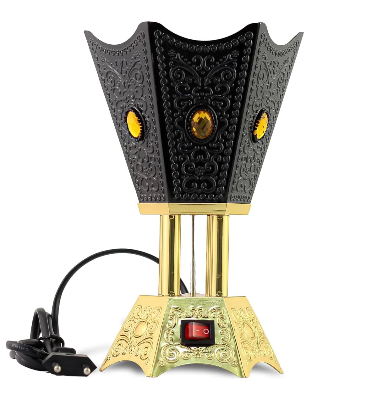 Mobigon Arabian Electric Incense Burners metal Vintage Arabic Burner, Middle Eastern Incense Holder- Electric Incense Burner Bakhoor Suitable For Arabian Oud, Home, Hotel Decor - Black&Gold