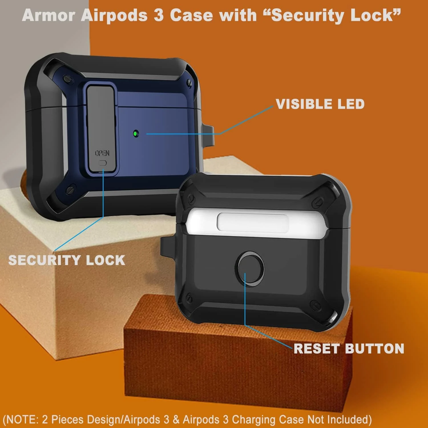 DL3 Mobilak Airpod Pro Cover With Lock, Compatible With AirPods Pro 2nd/1st Generation (2023/2022/2019), Shockproof Case for Men Women - Black Blue