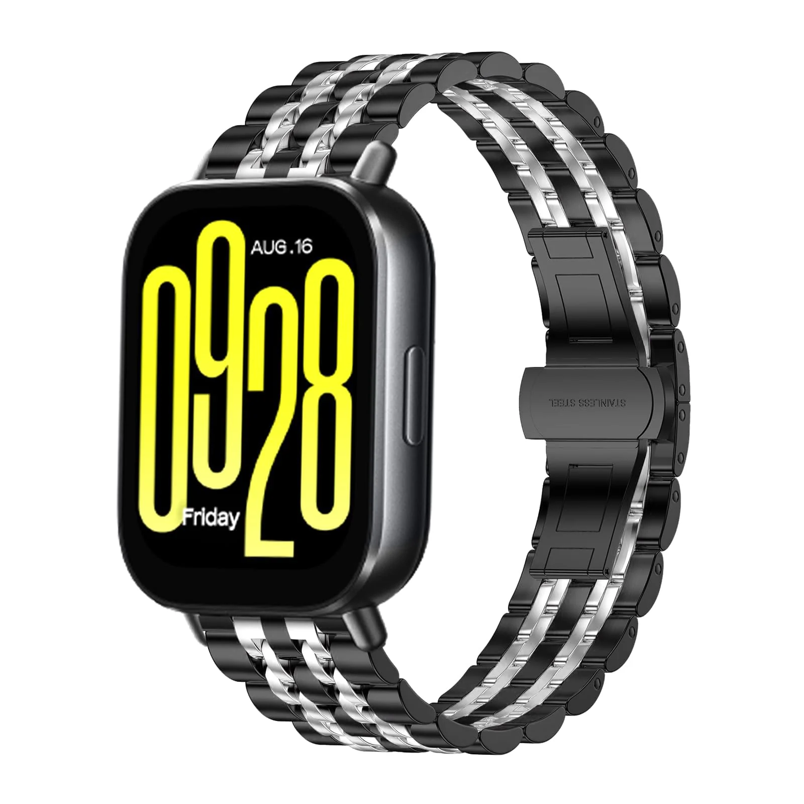 DL3 MOBILAK Adjustable Stainless-Steel Link Watch Strap for Xiaomi Redmi Watch 5 Lite and 5 Active - Black/Silver