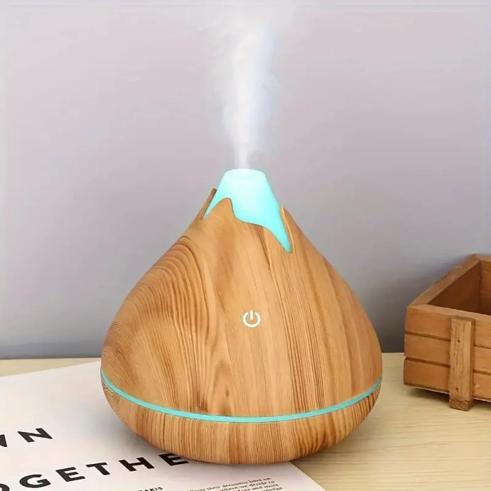 Mobigon Wood Cool Mist Ultrasonic Humidifier for Room Moisture, Aroma Diffuser for Home, 350ml Essential Oil Diffuser with 7 Colorful Night Light, Auto Shut-Off, Home, Office - Light Woody
