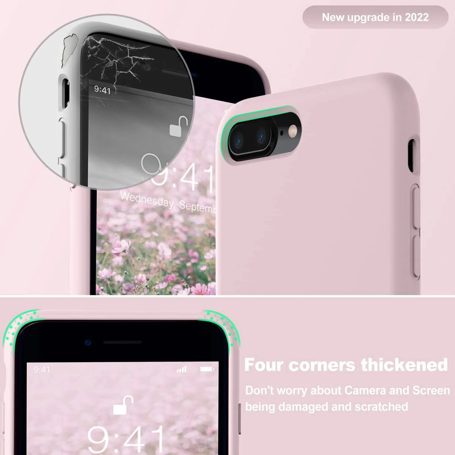 DL3 Mobilak Liquid Silicone Protective Case with Soft Microfiber Lining for iPhone 7 Plus / iPhone 8 Plus - Ice Pink