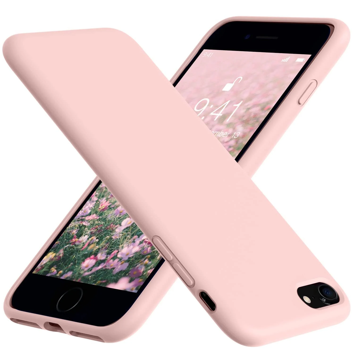 DL3 Mobilak Liquid Silicone Protective Case with Soft Microfiber Lining for iPhone SE 2022, SE 2020, iPhone 7, iPhone 8 - Pink Sand