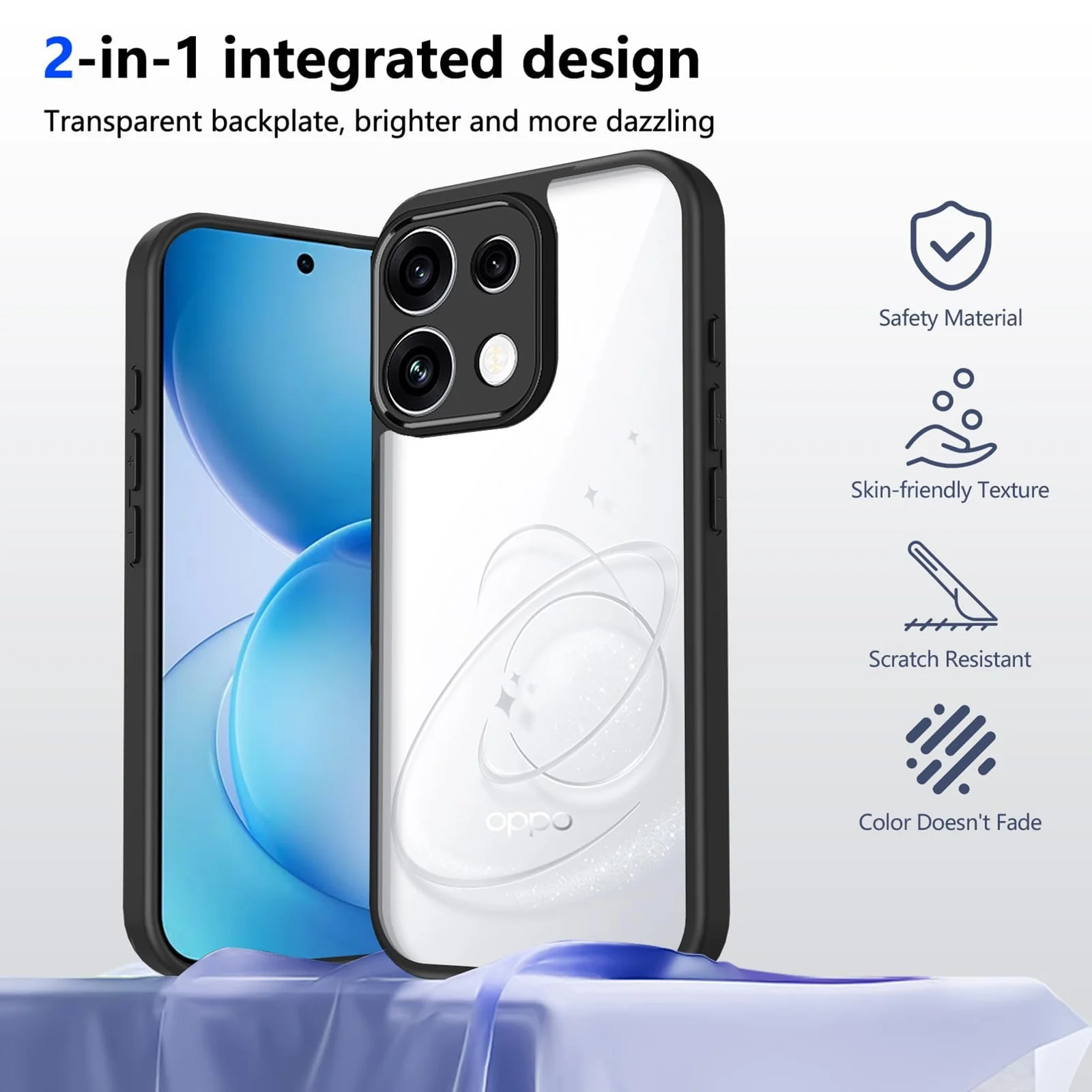 DL3 MOBILAK Clear Three-Layer Protective Phone Case for OPPO Reno 16f - Black