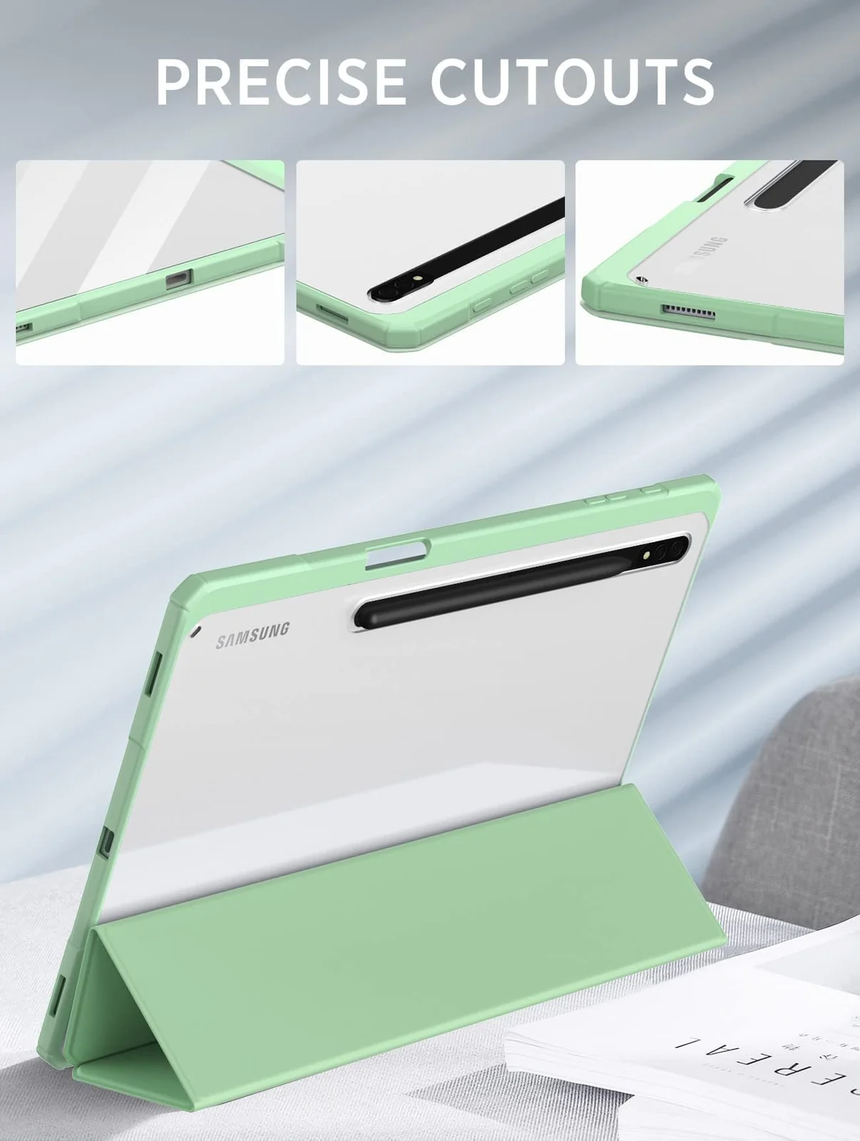DL3 Mobilak Hybrid Slim Case for Samsung Galaxy Tab S8/Tab S7 11 Inch (Model SM-X700/X706/T870/T875/T878) with S Pen Holder, Cover with Clear Transparent Back Shell, Auto Wake/Sleep - Mint Green
