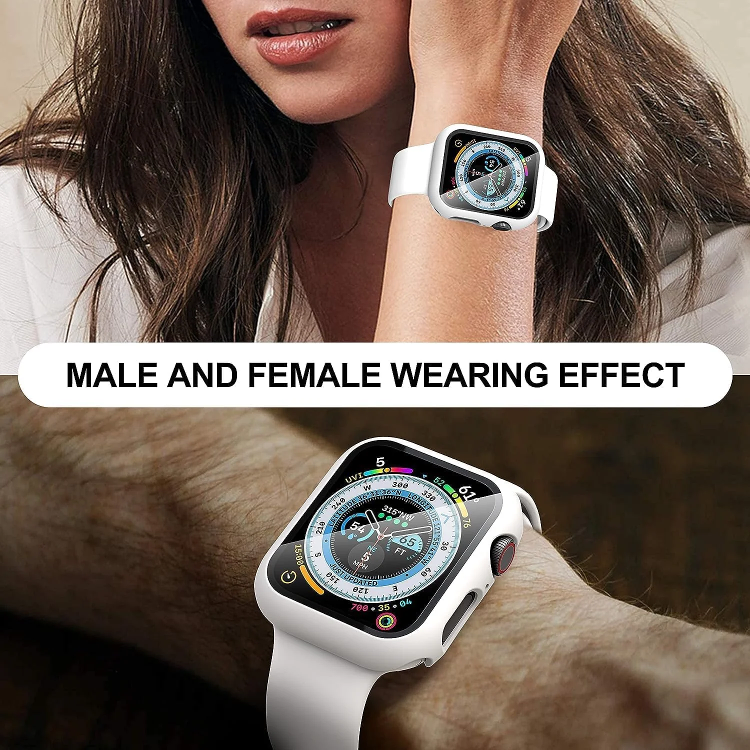 DL3 Mobilak Hard Case Designed for Apple Watch Series 8/7/6/5/4/Series SE/SE 2 44mm, Built-in 9H [HD Clear] Tempered Glass Screen Protector, [Full Protection] Slim Cover for 44mm - White