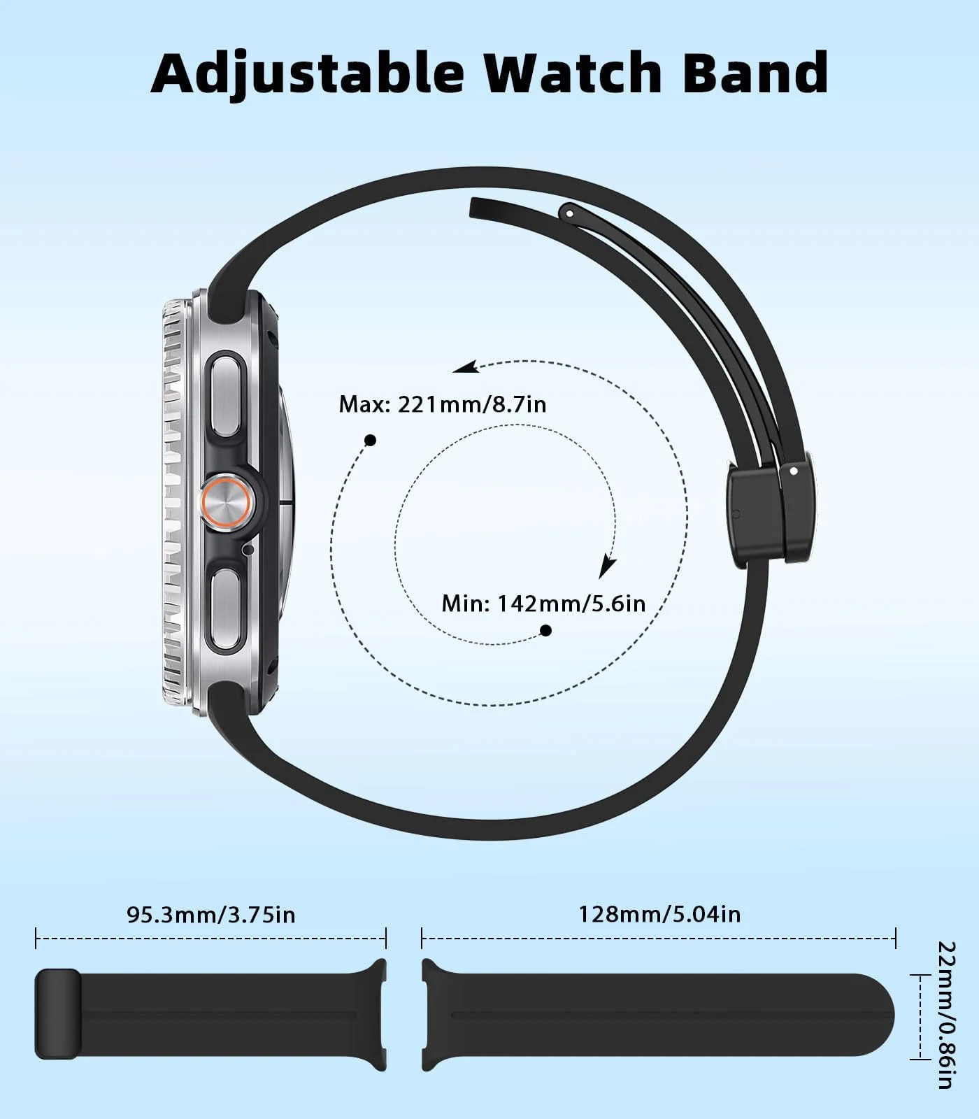 DL3 Mobilak Silicone Strap for Samsung Galaxy Watch 8 40mm/44mm, Men's and Women's Adjustable Sports Silicone Magnetic Buckle Bands for Samsung Galaxy Watch 8 Classic 46mm 2025 - Black