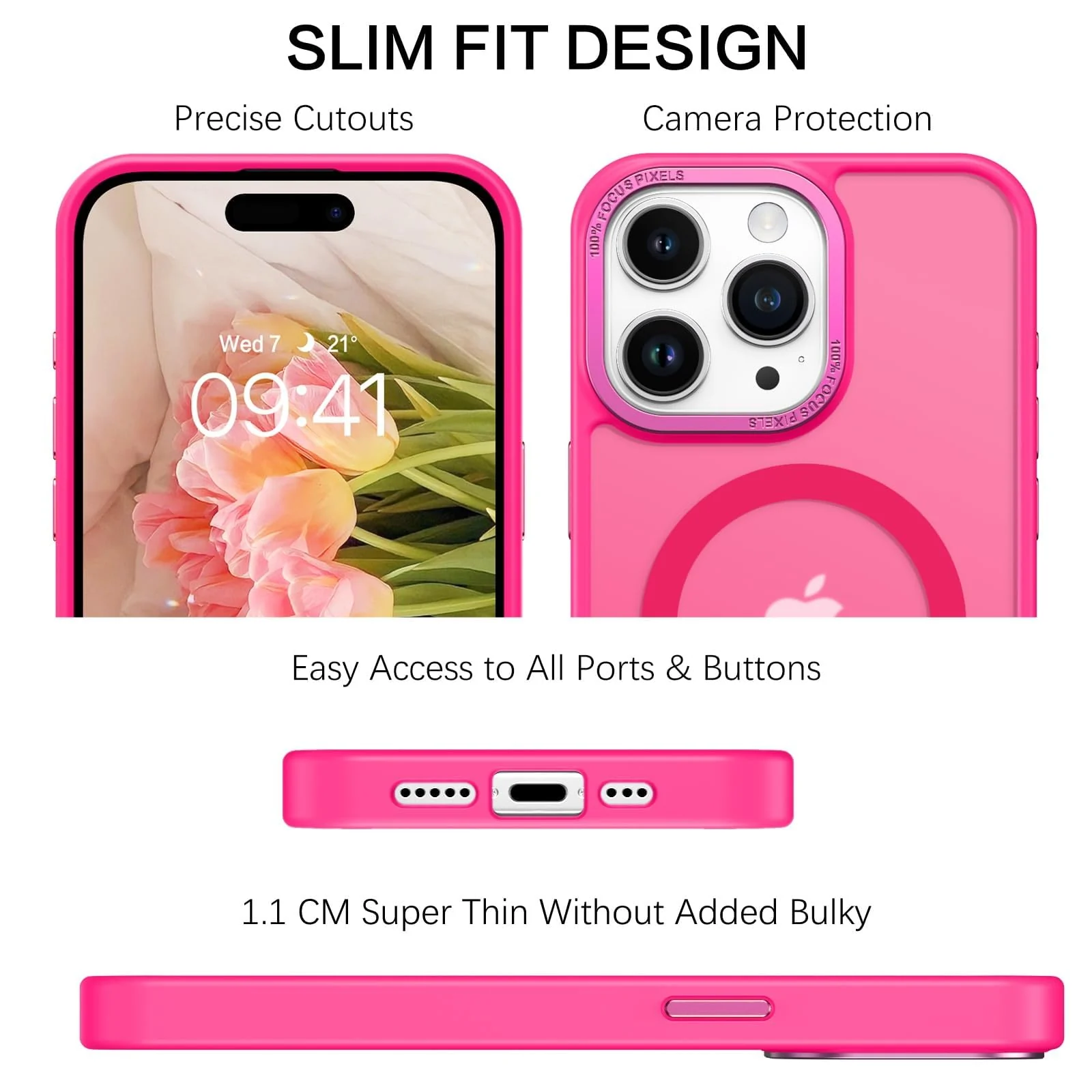 DL3 Mobilak Case for iPhone 15 Pro 6.1-Inch Magnetic Translucent Matte Phone Cases [Compatible with MagSafe] Thin Slim Fit Shockproof Hard Protective Cover for Women Men Girls - Hot Pink