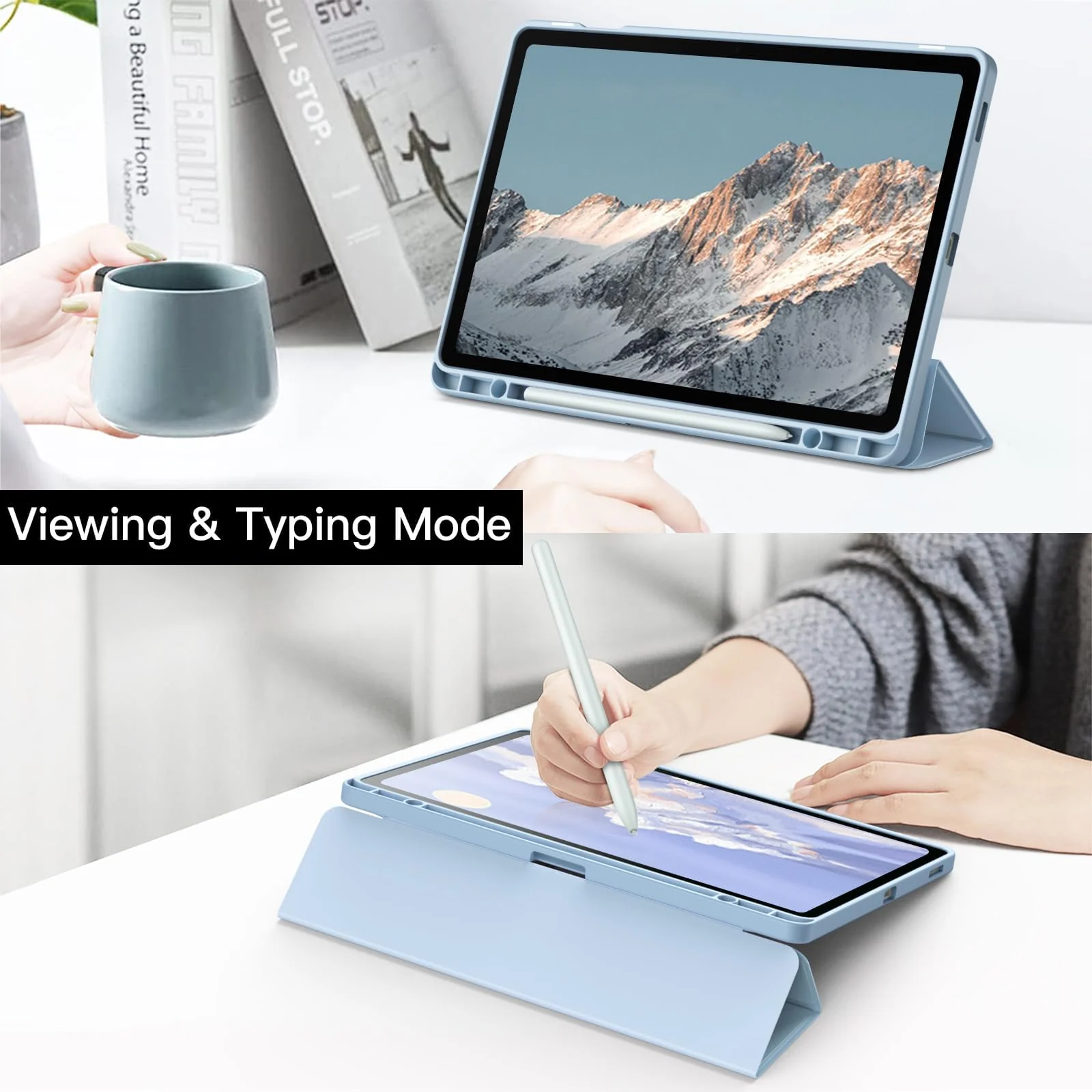 DL3 Mobilak Hybrid Slim Case for Samsung Galaxy Tab S9 FE 5G 10.9 Inch/Galaxy Tab S9 11 Inch 2023 with S Pen Holder, Shockproof Cover with Clear Transparent Back Shell, Auto Wake/Sleep - Sky Blue