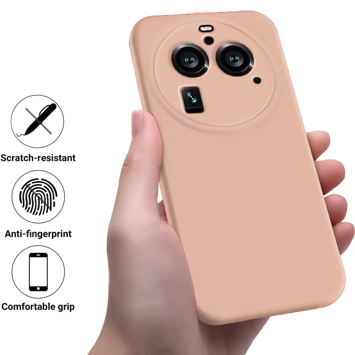 DL3 Mobilak Liquid Silicone Protective Case with Soft Microfiber Lining with Full Camera Protection for OPPO Find X6 Pro - Light Orange