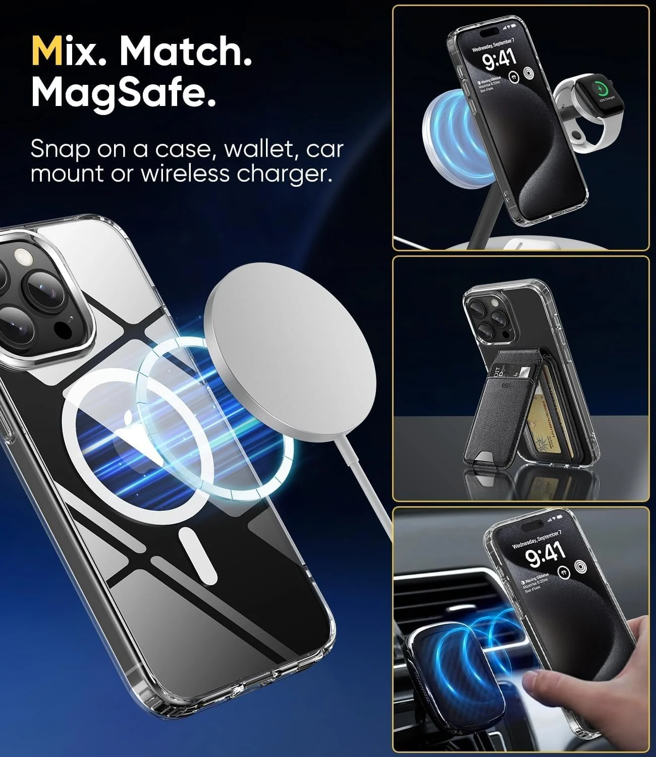 DL3 Mobilak for iPhone 14 Pro Max Case [Compatible with MagSafe] [Strong Magnet] [Non-Yellowing] Magnetic Slim Thin Bumper Phone Cover, Lightweight, and Durable - Clear