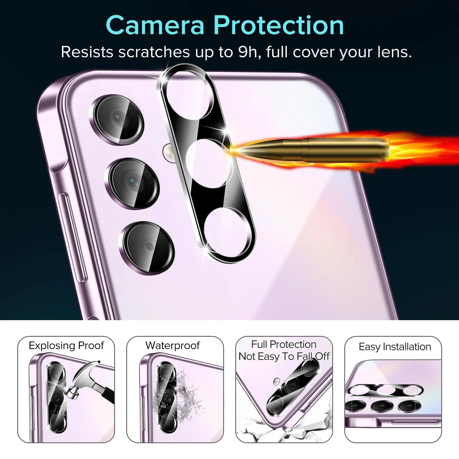 DL3 Mobilak Samsung Galaxy A25 Camera Lens Protector Tempered Glass Screen Protector HD [Full Coverage] [Anti-Scratch] Drop Protection Ultra Clear/Thin Lens Protector Case - Black