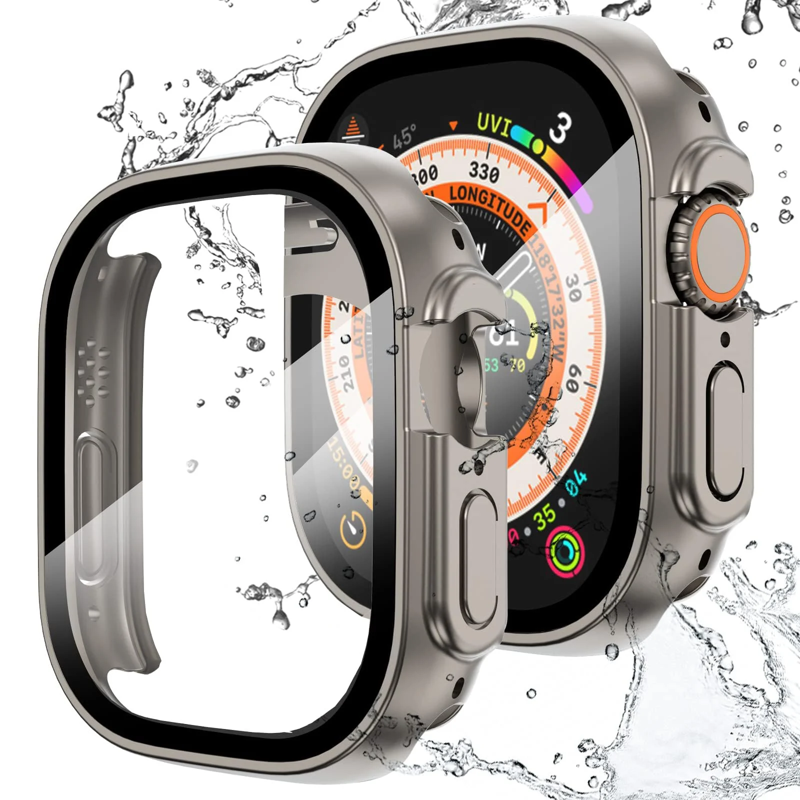 DL3 Mobilak Hard Case Designed for Apple Watch Ultra 2 (2023) / Ultra 1 49mm, Built-in 9H [HD Clear] Tempered Glass Screen Protector, [Full Protection] Slim Cover for iWatch 49mm - Titanium