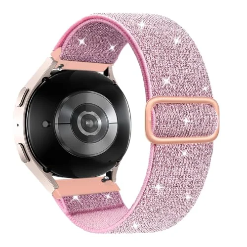20MM Bnad Nylon Loop For Samsung Galaxy Watch 7/6/5/4 40MM 44MM/Watch 5 Pro 45MM/S2 classic/active 2 40MM 44MM Stretch Strap for Amazfit Active 2/GTS 4/3/3 Pro/2/2e/GTS 4 Mini (Shiny Pink)