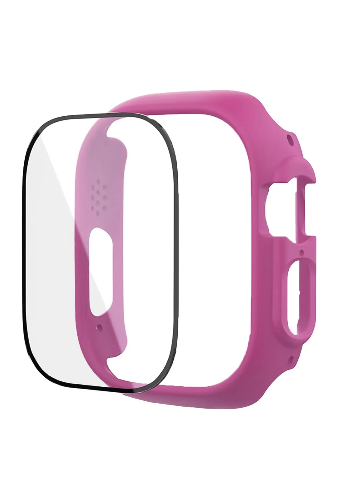 DL3 Mobilak Band with Case For Apple Watch Ultra/Ultra 2 49mm, Adjustable Silicone Sport Wristband Replacement, Strap With Cover Built-in Glass Screen Protector for iWatch Ultra 49 mm - Neon Pink