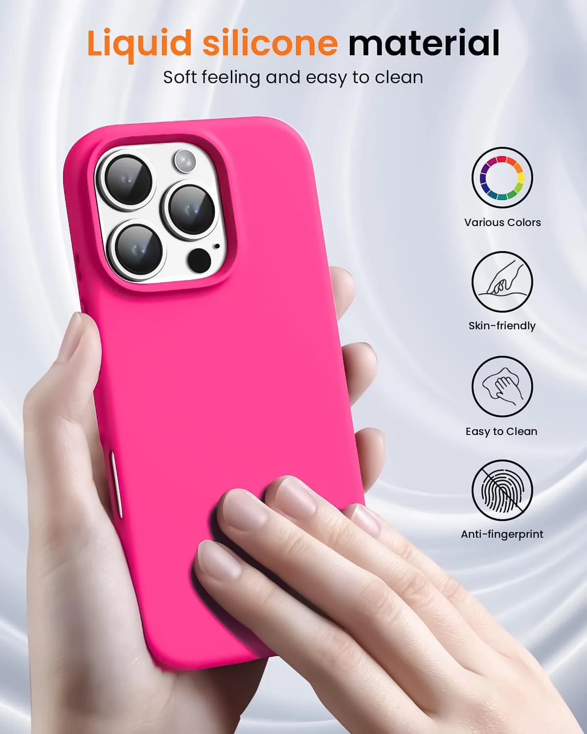 DL3 Mobilak Liquid Silicone Protective Case with Soft Microfiber Lining for iPhone 16 Pro Max - Neon Pink
