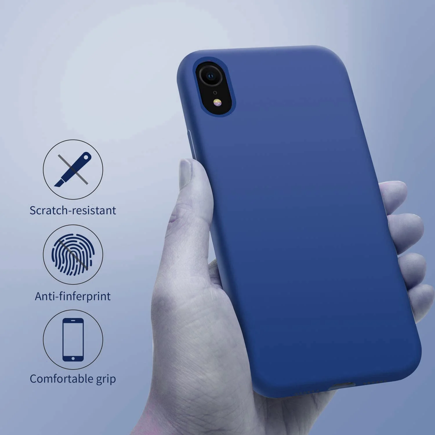 DL3 Mobilak Liquid Silicone Protective Case with Soft Microfiber Lining for iPhone XR - Royal Blue