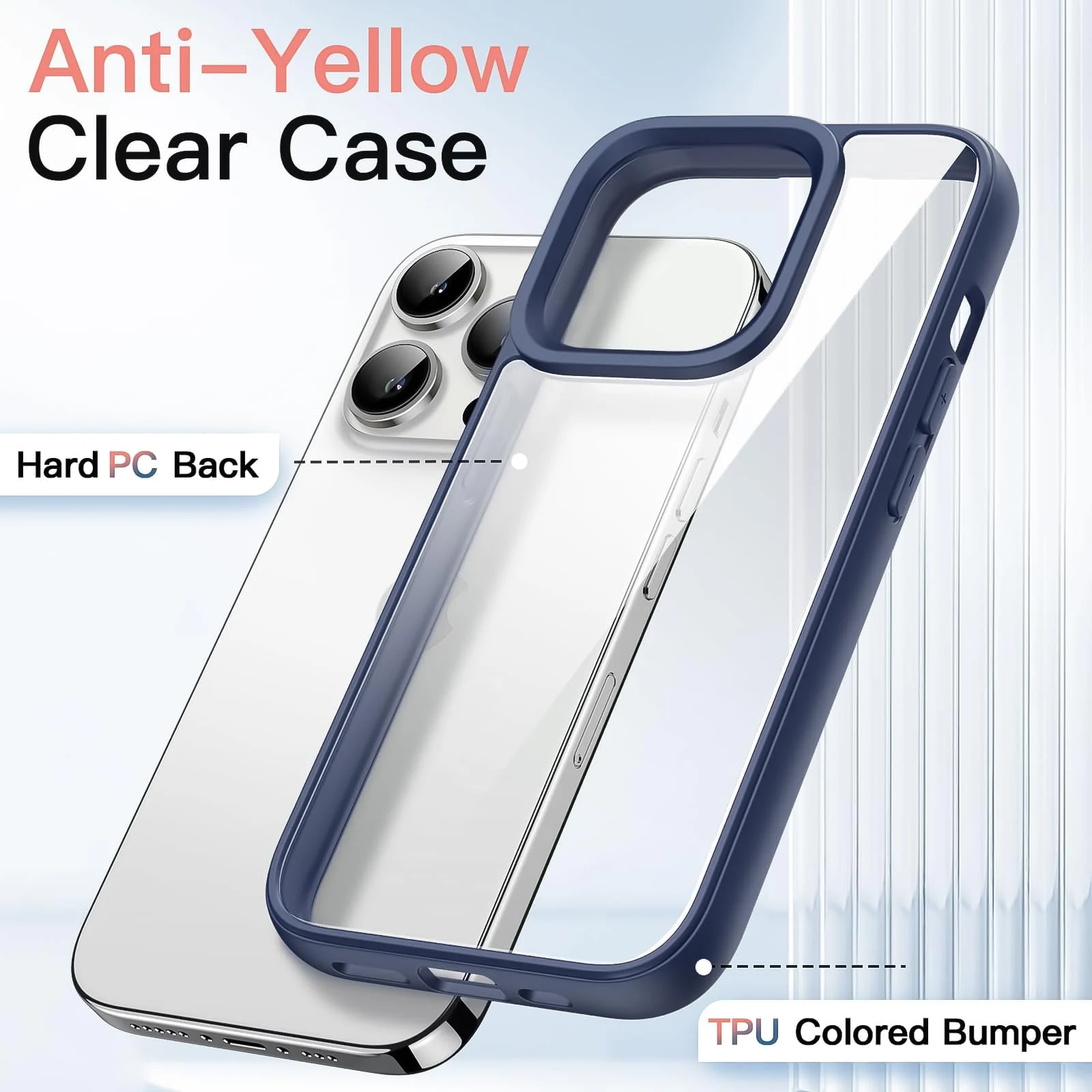 DL3 Mobilak Clear TPU Case for iPhone 16 Pro Max 6.9-Inch, Supports wireless charging, Shock-absorbing protection, Anti-fingerprint finish - Blue
