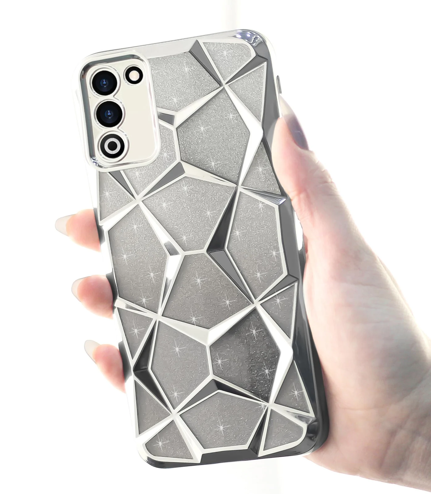 DL3 Mobilak Compatible with OPPO A5 4G Case Plating Bling Gradient Glitter Clear Cover Soft TPU Silicone Cute Camera Protection Shockproof Back for Women Girls Case - Silver