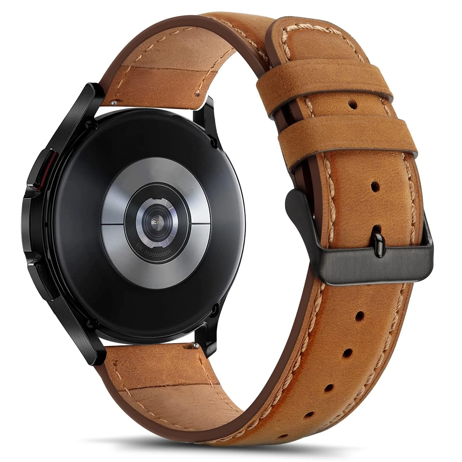 DL3 Mobilak Leather Band 20MM Strap For Samsung Gear Sport/Watch 7/6/5/4/5 Pro 45mm/S2 classic/active 2 40mm 44mm/Amaz fit GTS 2/2e/GTS 3/3 Pro/GTS 4/GTS 2 Mini/3 Mini/4 Mini/Bip 3 Pro (A. ) - Black