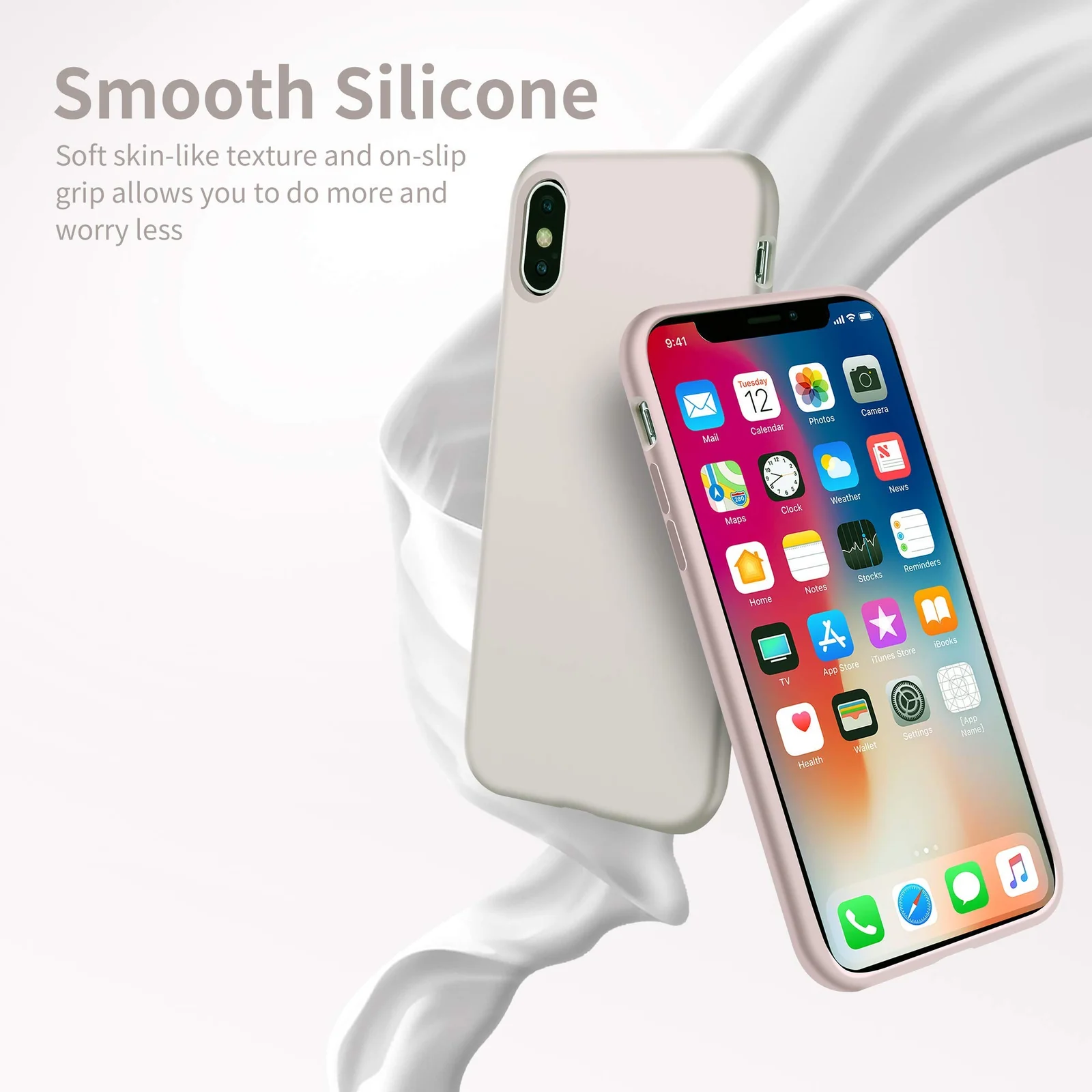 DL3 Mobilak Liquid Silicone Protective Case with Soft Microfiber Lining for iPhone X / iPhone XS - Stone