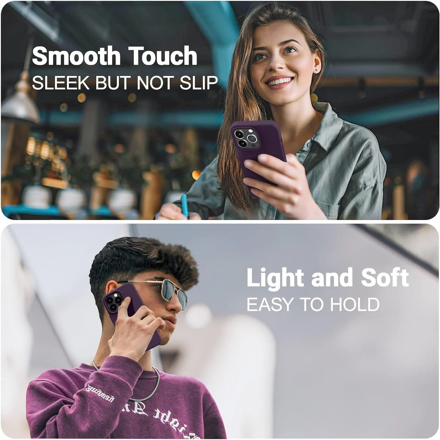 DL3 Mobilak Liquid Silicone Case for iPhone 14 Pro (6.1 Inch), Shock-absorbing protection, Scratch-resistant surface, Soft microfiber lining - Elderberry