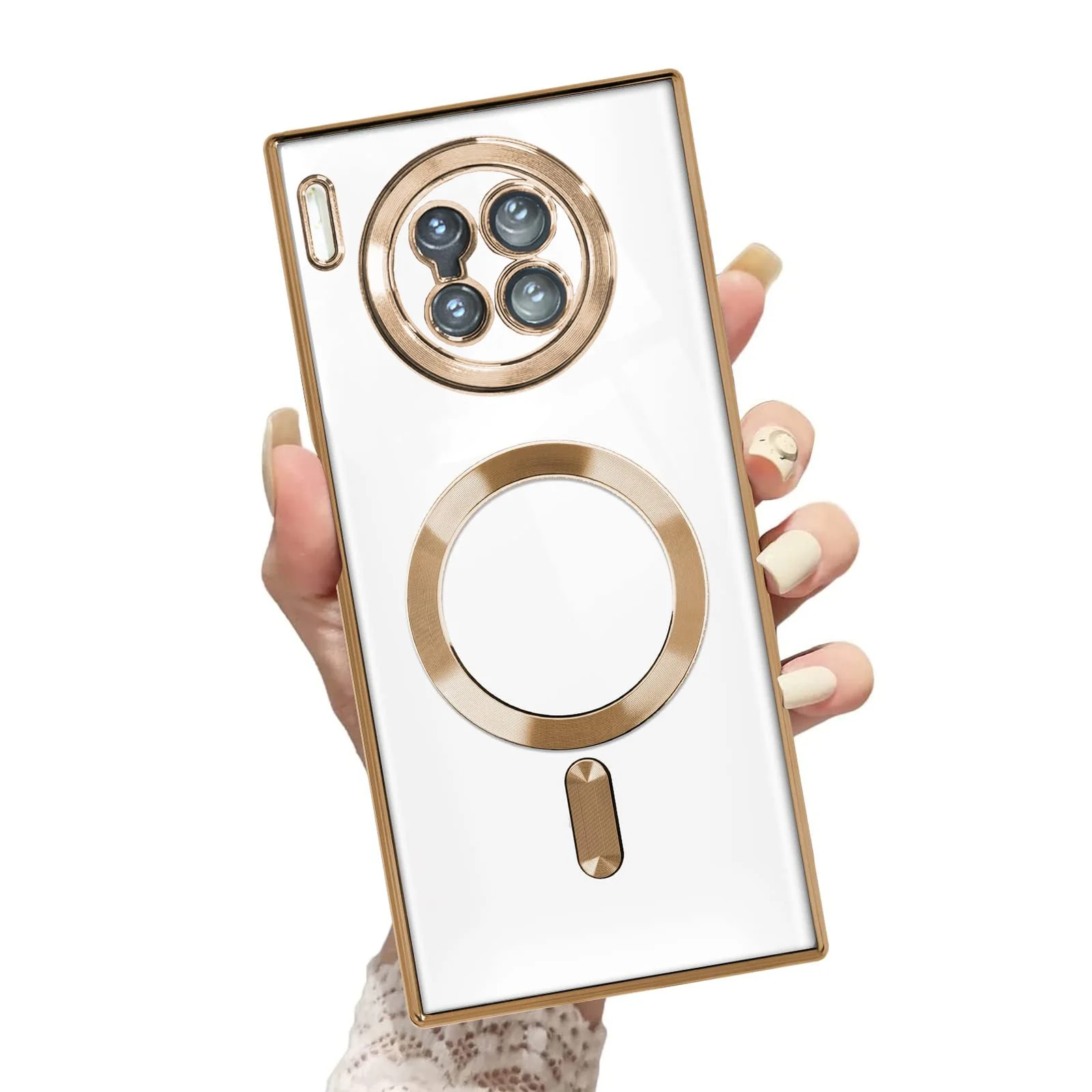 DL3 Mobilak Clear MagSafe-Compatible Magnetic Case for Huawei Mate 30 Pro with Camera Protection and Shockproof Design - Gold