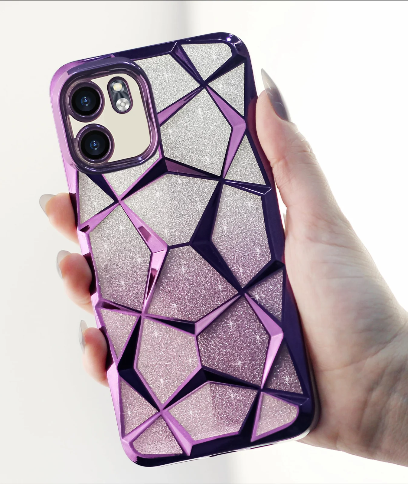 DL3 Mobilak Compatible with Infinix Smart 9 / Infinix Hot 50i Case Plating Bling Gradient Glitter Clear Cover Soft TPU Silicone Cute Camera Protection Shockproof Back for Women Girls Case - Purple