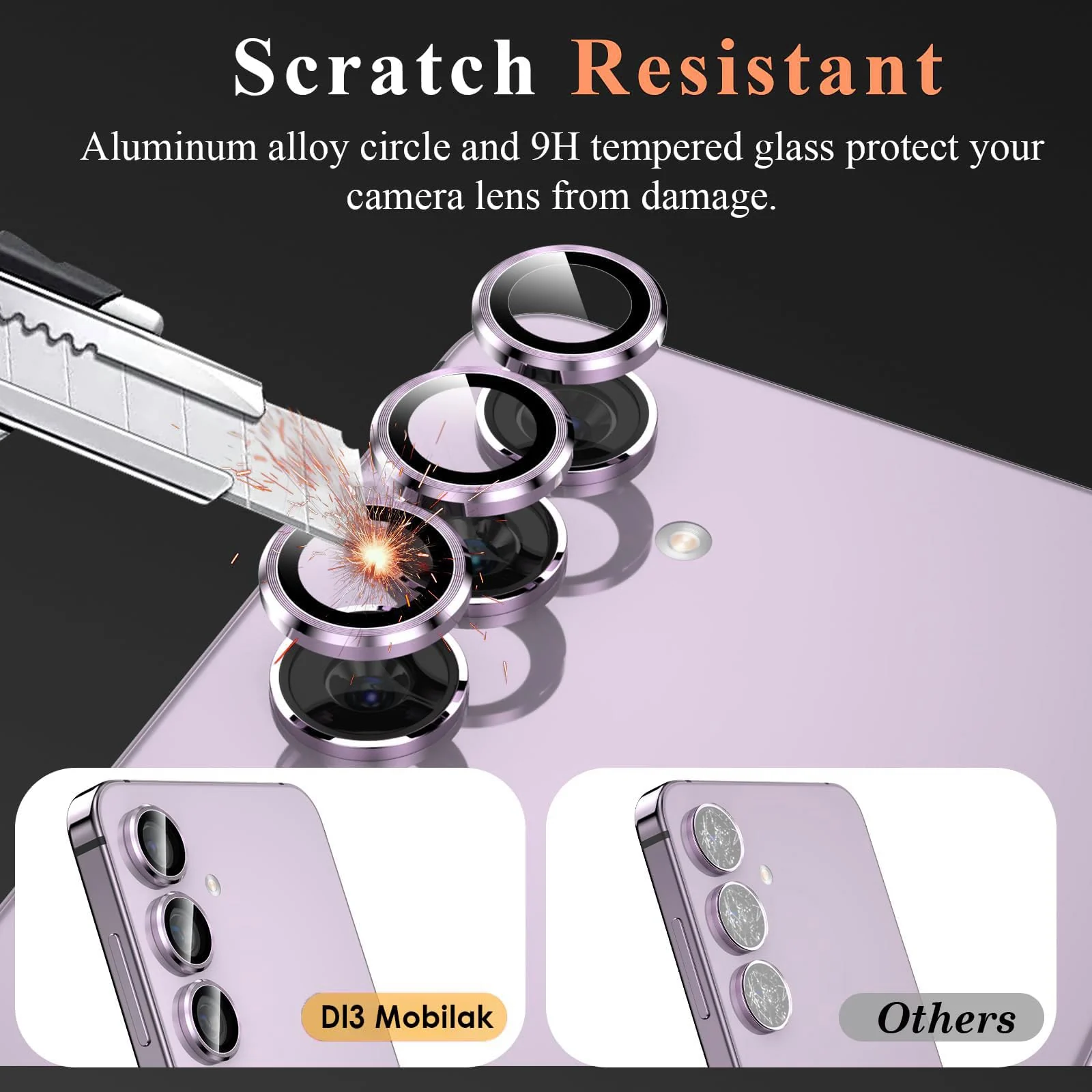 DL3 Mobilak Camera Lens Protector for Samsung Galaxy S23 FE Accessories, 9H Tempered Glass Metal Individual Ring Camera Cover Screen Protector for Samsung S23 FE, Case Friendly, Anti Scratch - Purple