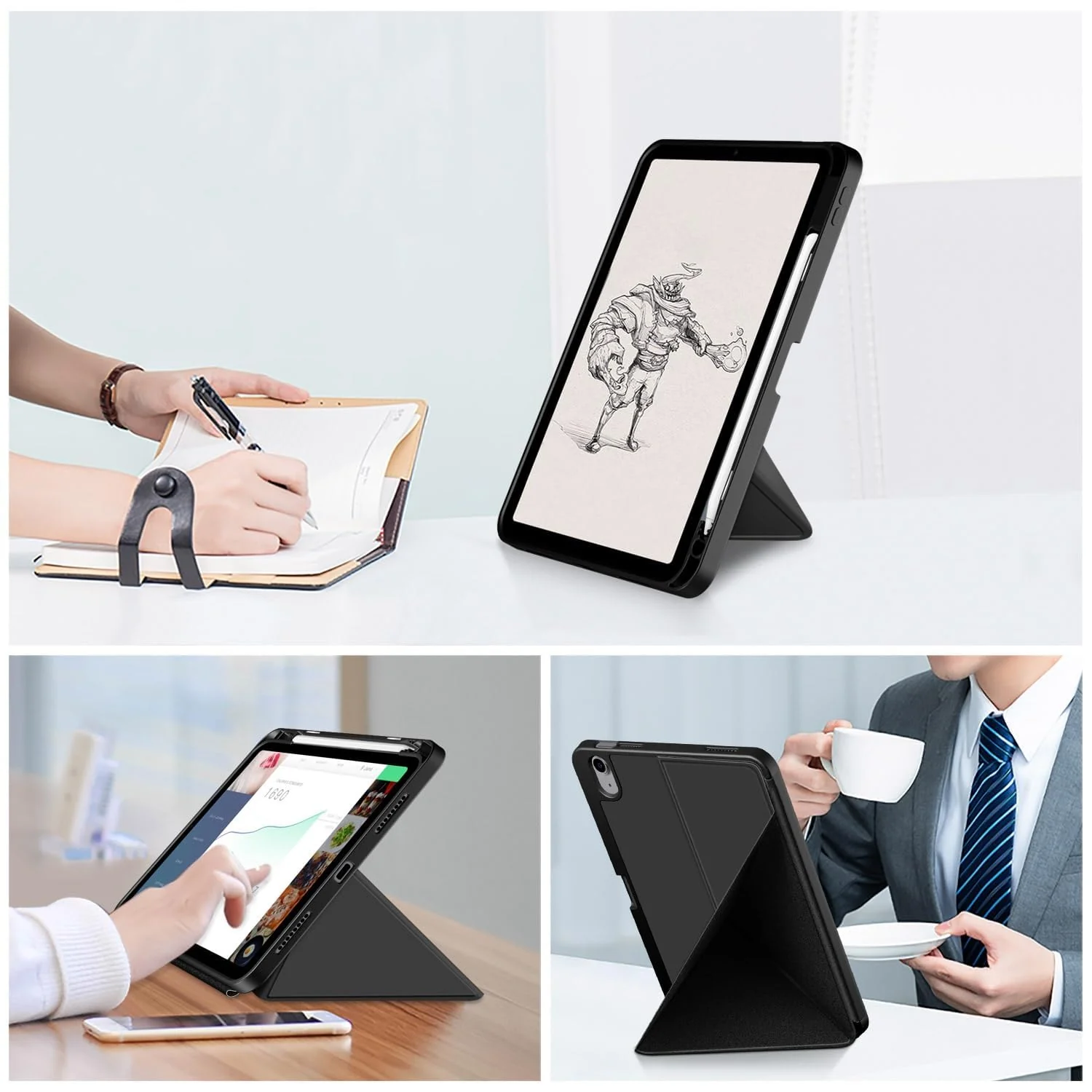 DL3 Mobilak For Samsung Galaxy Tab A7 Lite 8.7 Inch 2021 Model (SM-T220/T225/T227) Case, Smart Stand, Pencil Holder, Shockproof Slim Lightweight Leather Cover, Modern Abstract Design - Black