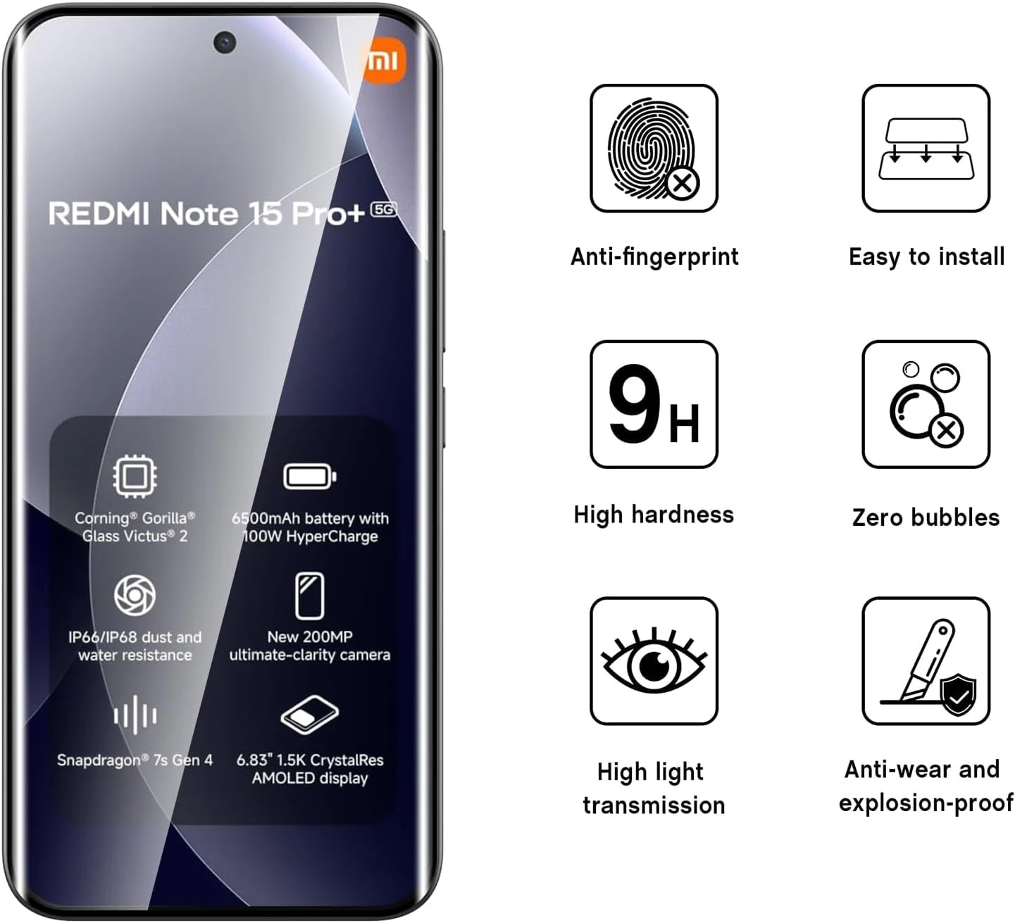 DL3 Mobilak Screen Protector for Redmi Note 15 Pro Plus 5G/15 Pro+ 5G, Tempered Glass Screen Saver Premium HD Protective, Scratch Resistant, NO-Bubble, 9H Hardness, Full Coverage Film - Clear