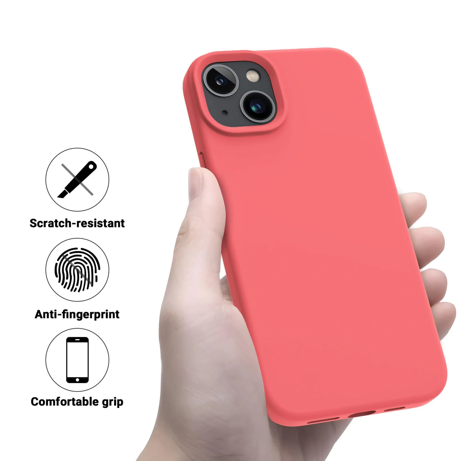 DL3 Mobilak Liquid Silicone Protective Case for iPhone 13 / iPhone 14 with Camera Protection and Microfiber Lining - Watermelon