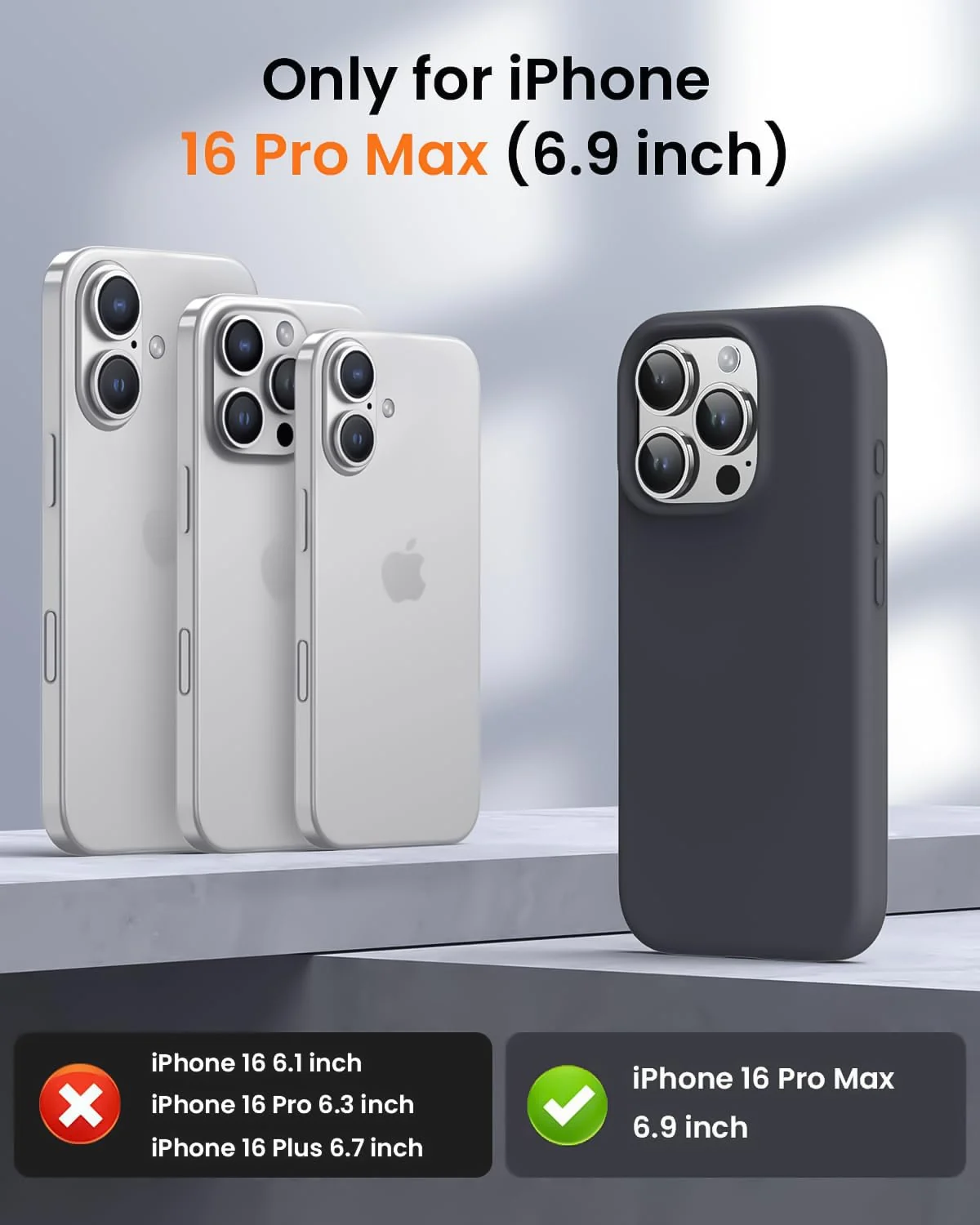 DL3 Mobilak Liquid Silicone Protective Case with Soft Microfiber Lining for iPhone 16 Pro Max - Dark Gray