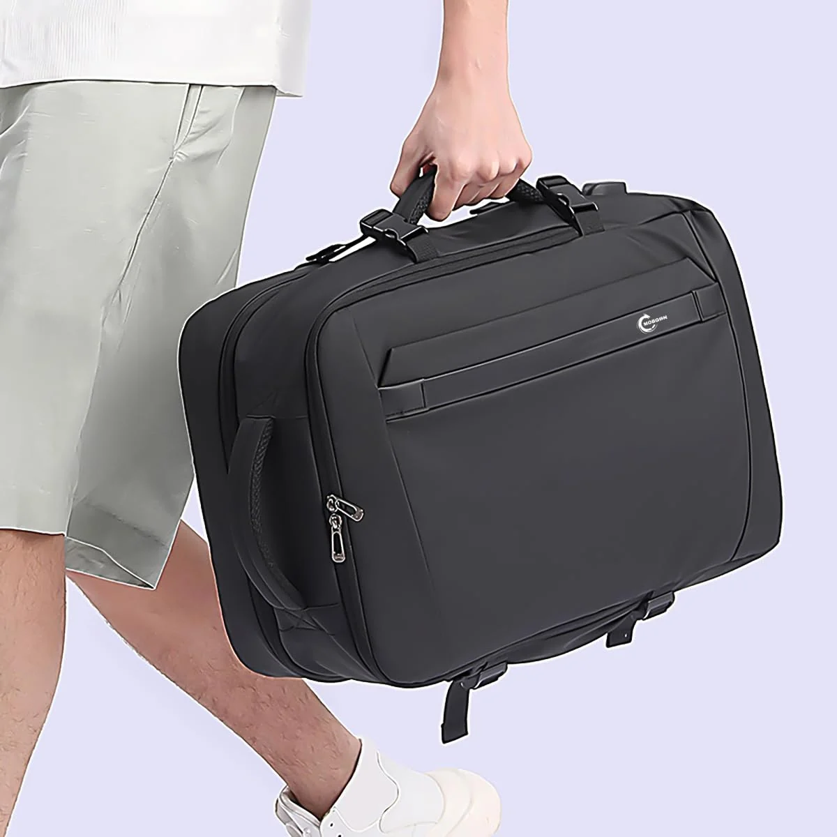 Mobigon Men's Big Travel Backpack with USB Charging Port, 18 Inch Laptop Backpack, Waterproof Leather Business Rucksack, Carry On Big Bag with Anti-Theft Pocket & Luggage Strap - Black