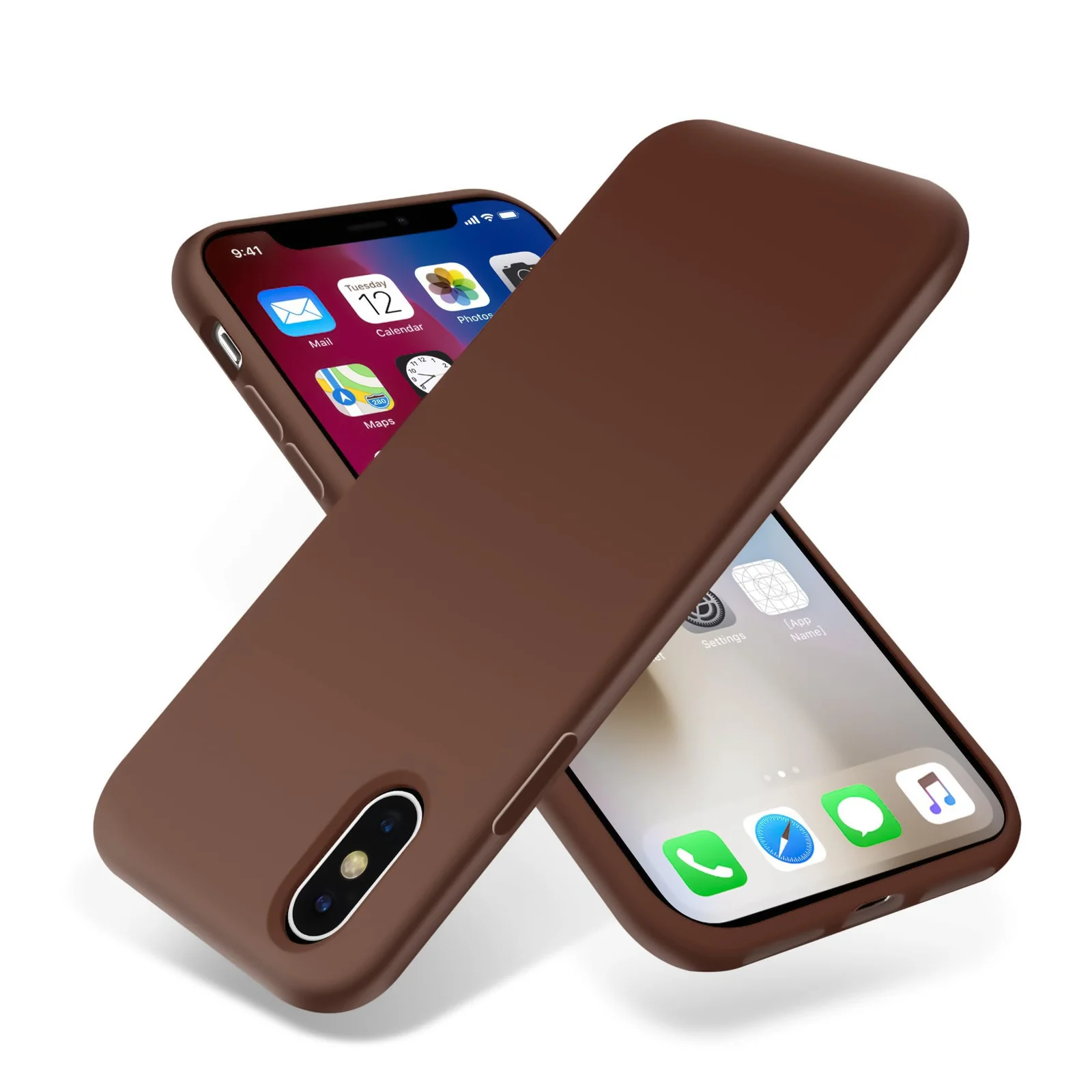 DL3 Mobilak Liquid Silicone Protective Case for iPhone X / iPhone XS with Camera Protection and Microfiber Lining - Brown